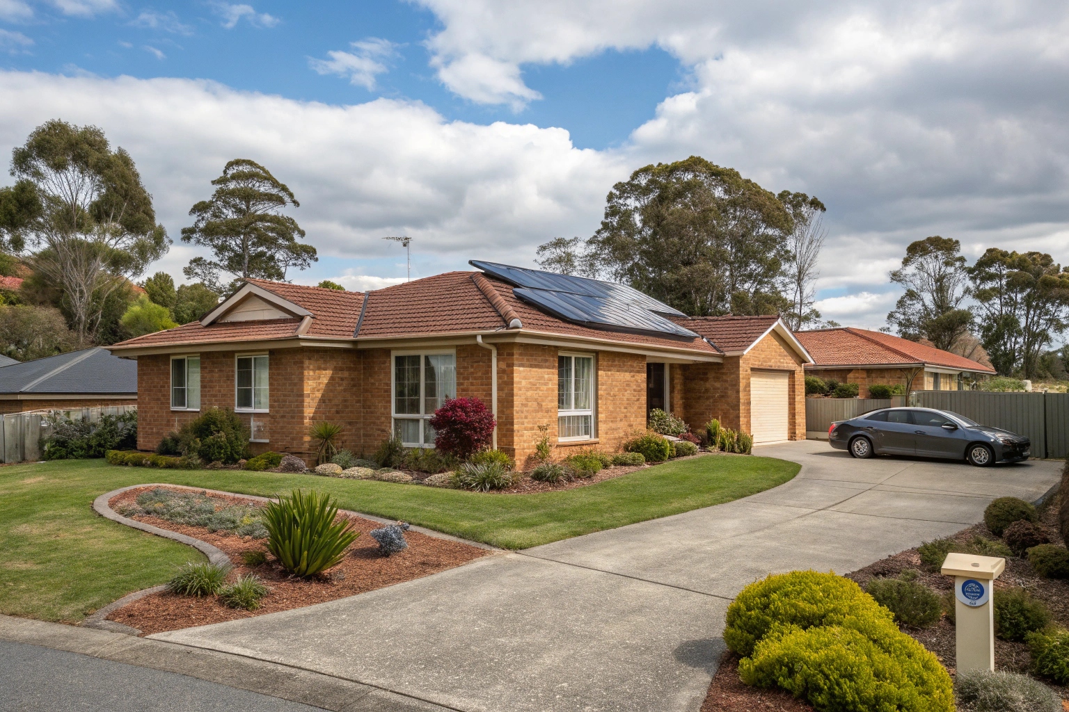 Family home in Bridgewater, Tasmania, with solar panels installed on the roof, representing local solar adoption in established neighbourhoods