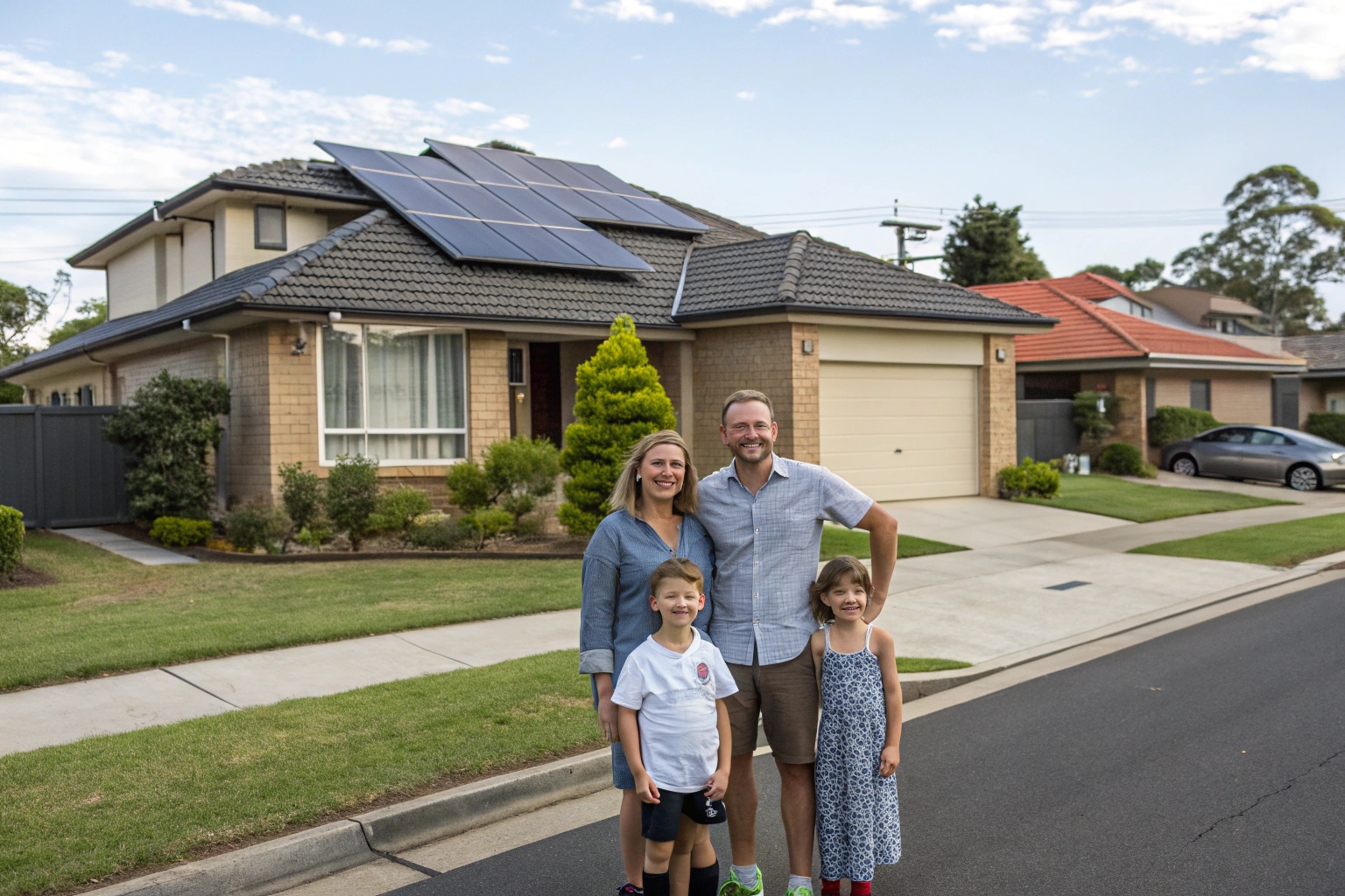 Satisfied Chigwell family enjoying solar energy savings at their suburban home