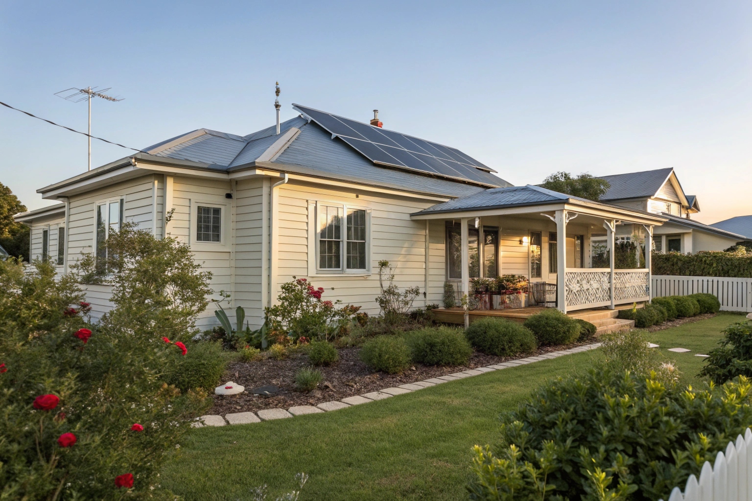 Tasmanian weatherboard home with solar battery system installed