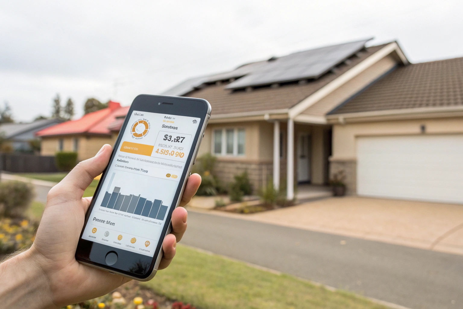 Mobile app showing solar system performance monitoring data